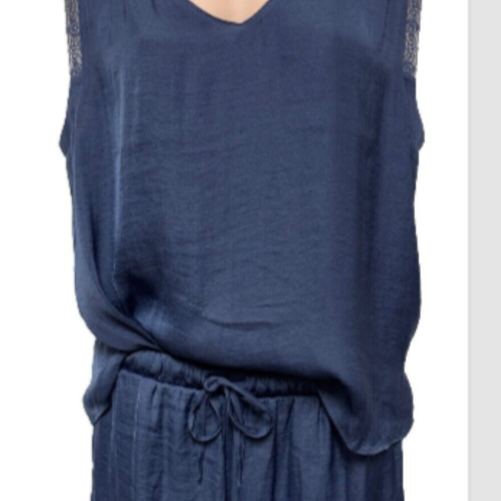 Van Winkle & Co Women's Pajama Set Blue Satin Mixed Size Top-M Shorts-Small
